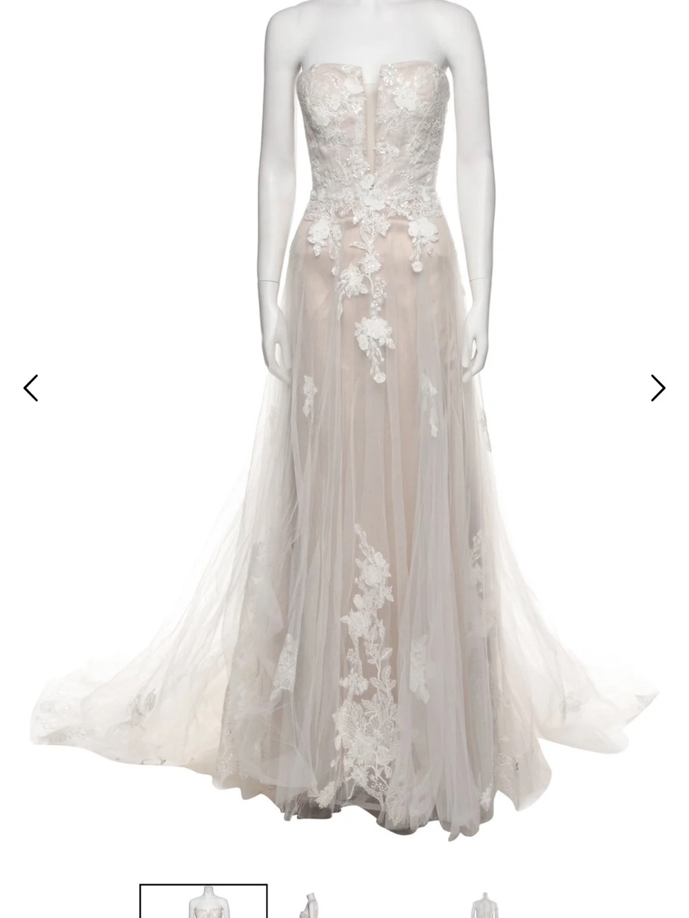 Strapless Lace Appliqué Wedding Gown in Ivory
